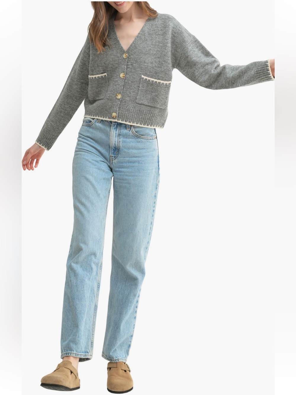 All in Favor Whipstitch V Neck Cropped Cardigan